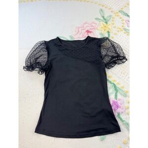 Shein Black Sheer Polka Dot Sleeve Top, Women's Fashion Blouse, Party M
